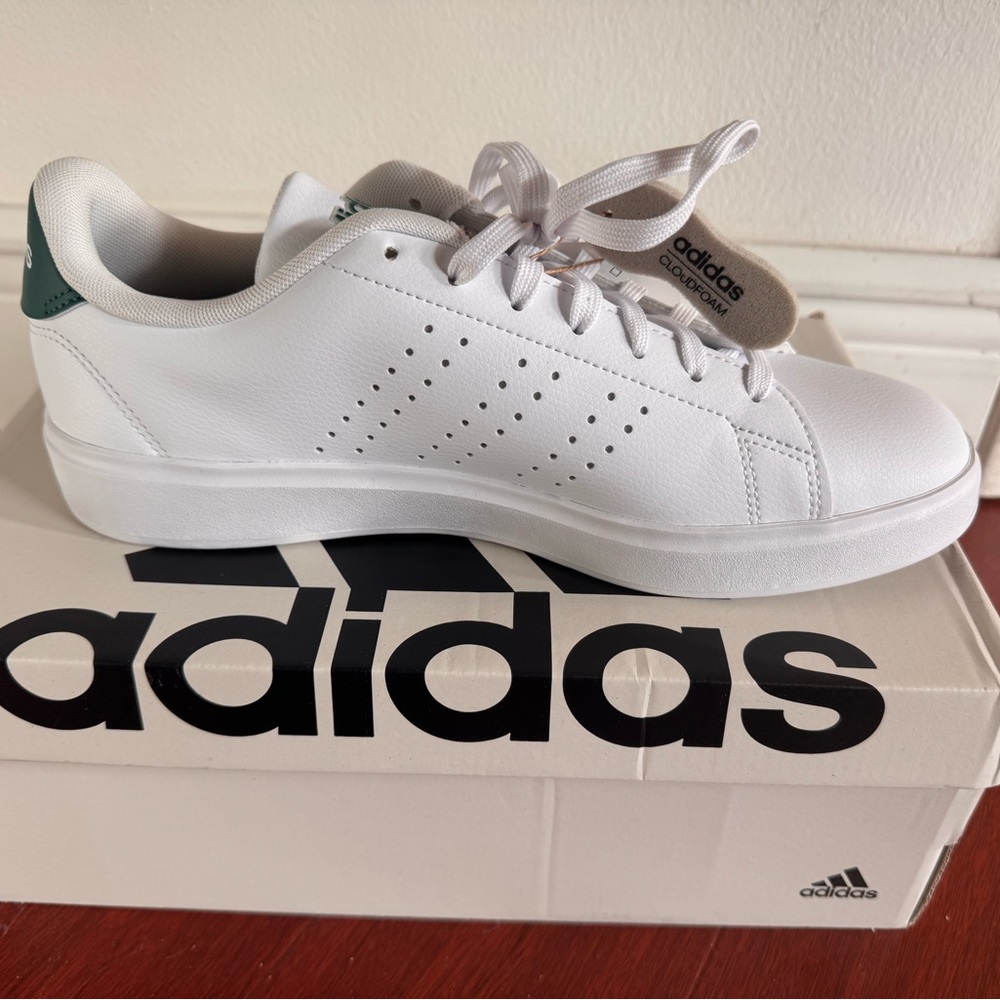 Adidas Advantage White and Green Sneakers
